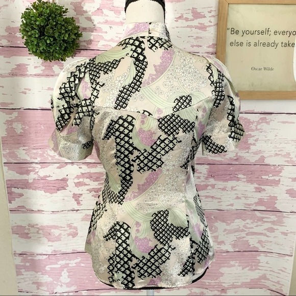 BCBGMAXAZRIA Satin Multi Printed Wrap Blouse XS - Picture 2 of 6